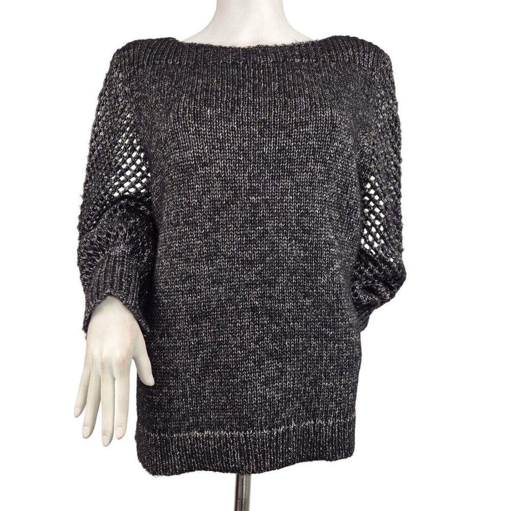 Tommy Bahama Women's Shimmer Balloon Sleeved Bateau Sweater Size M Black (29)